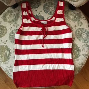 Lace up Front Tank Top with Stripes - size Large, EUC